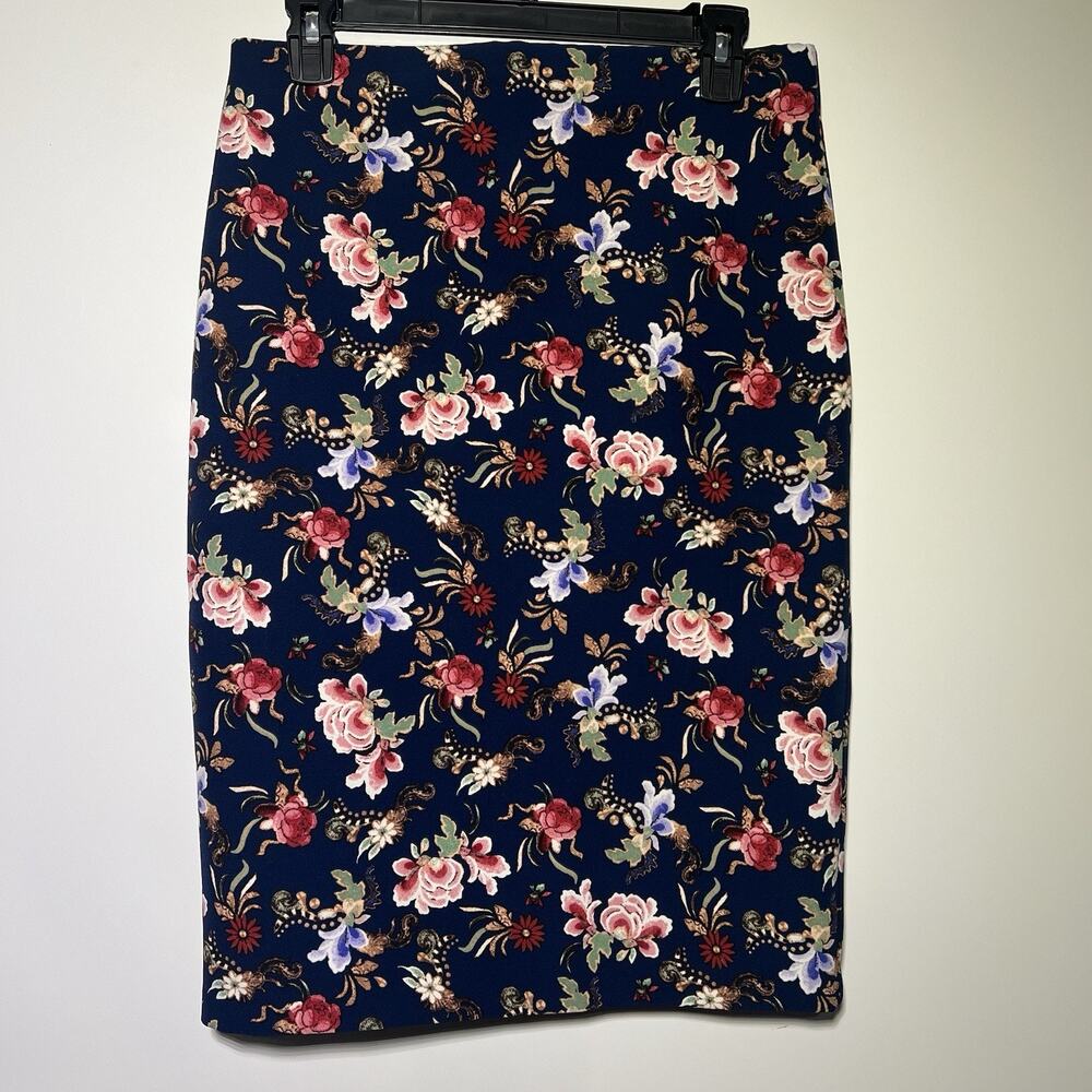 Philosophy Republic Clothing Floral Pencil Skirt Navy Blue Size 4 Retro Office